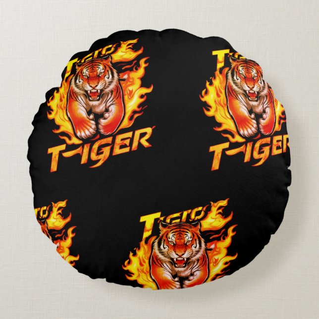 Almofada Redonda Travesseiro decorativo redondo Design Tiger (Frente)