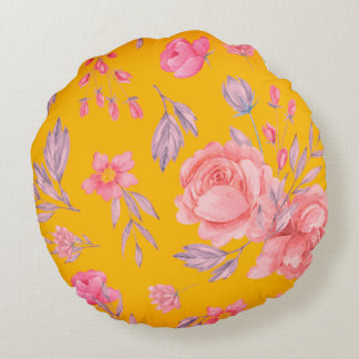 Almofada Redonda Travesseiro decorativo redondo Impressão amarelo e