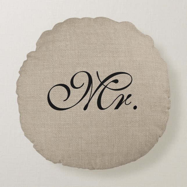 Almofada Redonda Travesseiro decorativo Redondo negro Sr. Burlap (Frente)