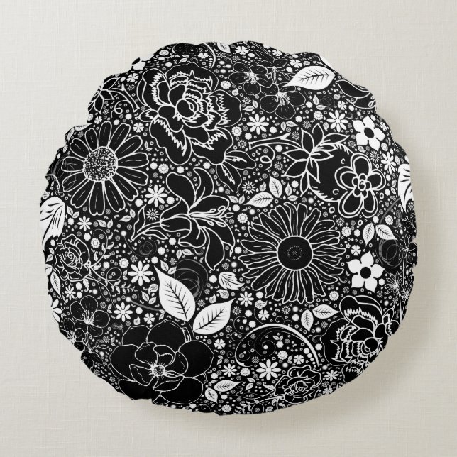 Almofada Redonda Travesseiro decorativo redondo preto-branco de bel (Frente)