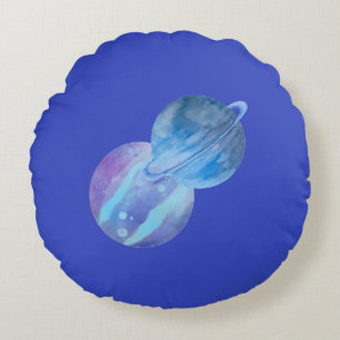 Almofada Redonda Travesseiro decorativo redondo violeta planetas az