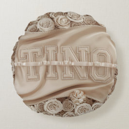 Almofada Redonda TRAVESSEIRO DECORATIVO Rosa bordado TINO