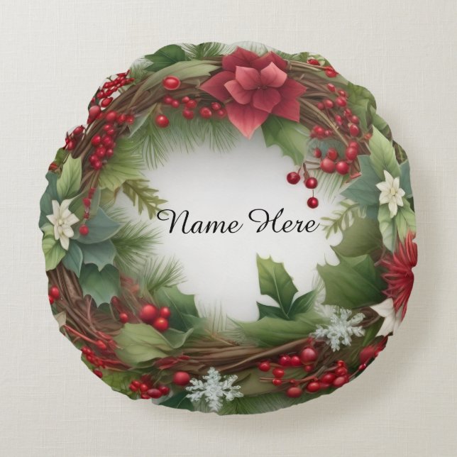 Almofada Redonda Travesseiro decorativo Round Poinsettia (Frente)