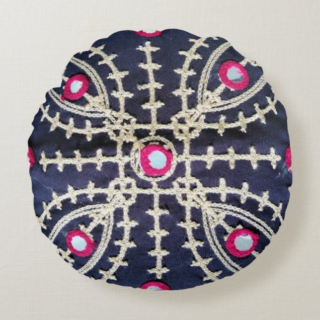 Almofada Redonda Travesseiro decorativo tradicional Sindhi / Design (Frente)
