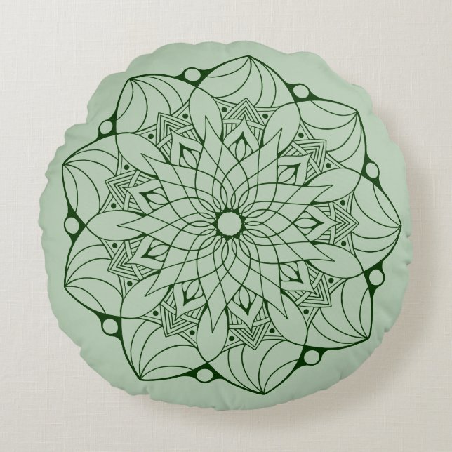 Almofada Redonda travesseiro decorativo Verde De Mandala De 2 Tonel (Frente)