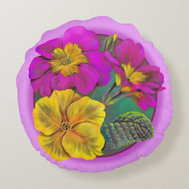 Almofada Redonda Travesseiro decorativo verde-rosa-rosa (Verso)