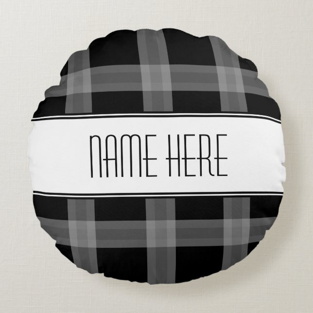 Almofada Redonda Travesseiro decorativo xadrez Preto (Frente)