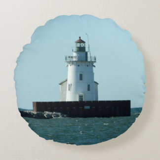 Almofada Redonda Travesseiro do Farol de Pierhead Ocidental (Clevel