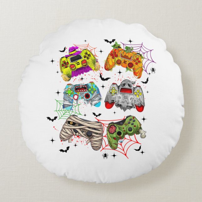 Almofada Redonda Travesseiro Engraçado do Jogador Halloween (Frente)