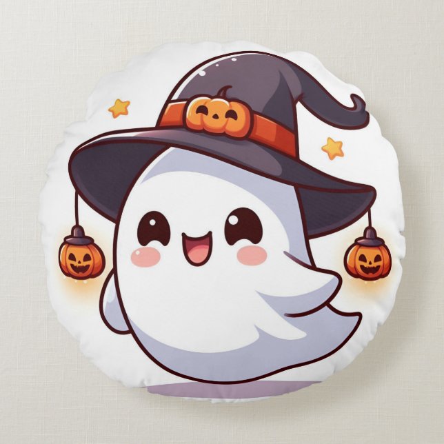 Almofada Redonda Travesseiro Fantasma do Bom Halloween (Frente)