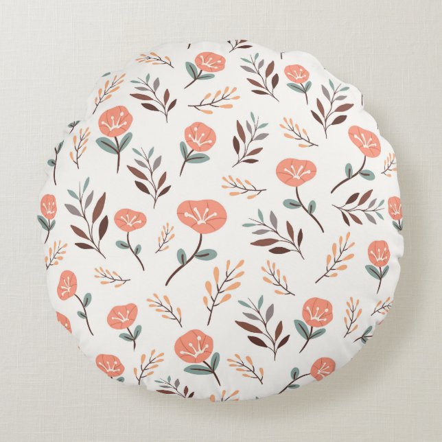 Almofada Redonda Travesseiro Flor Vermelha Escandinava (Frente)