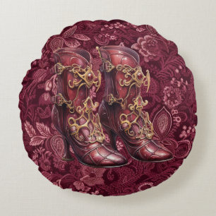 Almofada Redonda Travesseiro Floral de Alto Curso Floral Steampunk