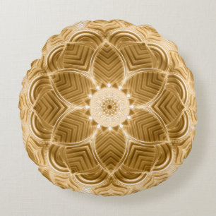 Almofada Redonda Travesseiro Floral Mandala Dourado