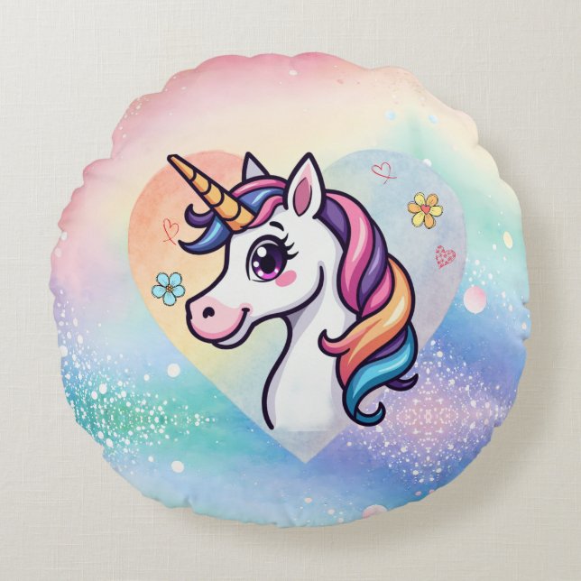 Almofada Redonda Travesseiro Magical Unicorn Nursery (Frente)