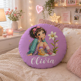 Almofada Redonda Travesseiro Personalizado com Nome da Menina Redon