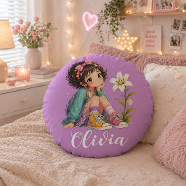Almofada Redonda Travesseiro Personalizado com Nome da Menina Redon
