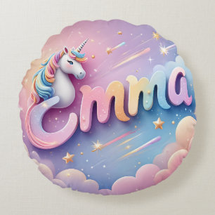 Almofada Redonda Travesseiro Personalizado com Nome de Unicórnio Pa