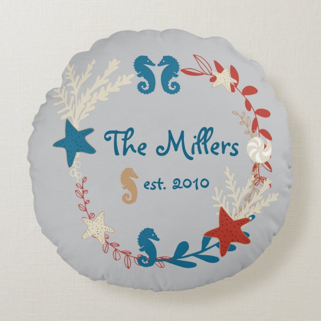 Almofada Redonda Travesseiro personalizado com nome e data de casam (Frente)