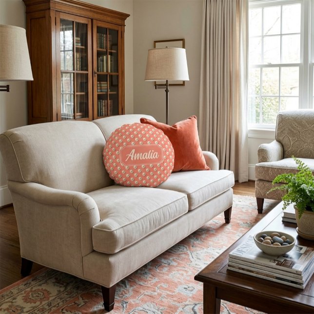 Almofada Redonda Travesseiro Personalizado com Pontos de Coral (Criador carregado)