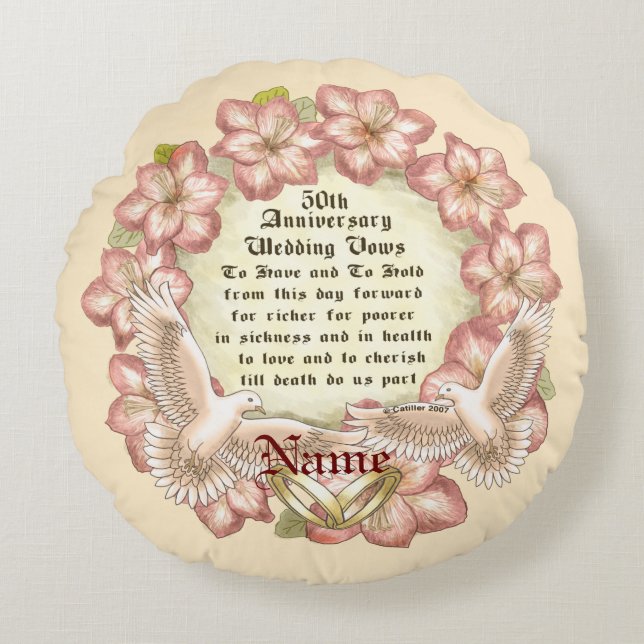 Almofada Redonda travesseiro personalizado Doves de 50 anos (Frente)