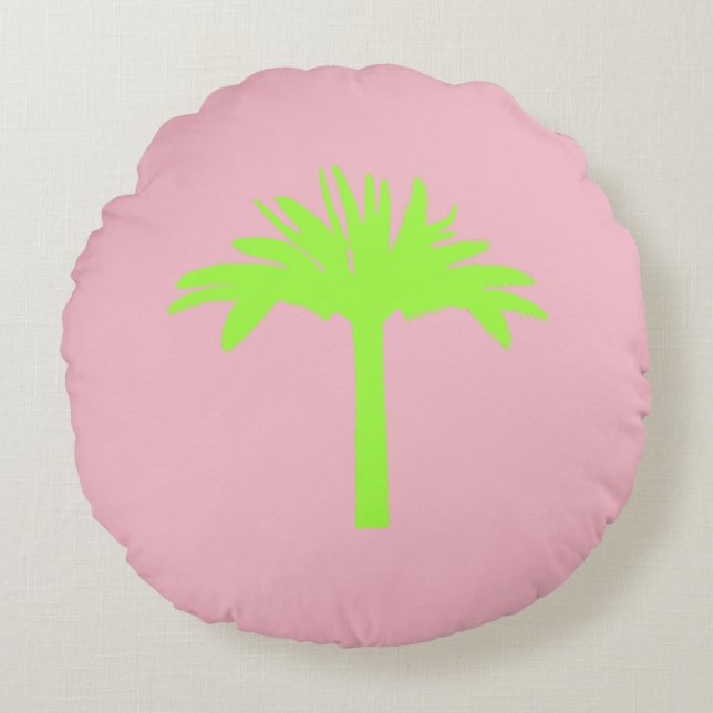 Almofada Redonda Travesseiro Preppy Green Palm Tree (Frente)