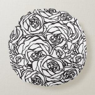 Almofada Redonda Travesseiro Preto e Branco Floral