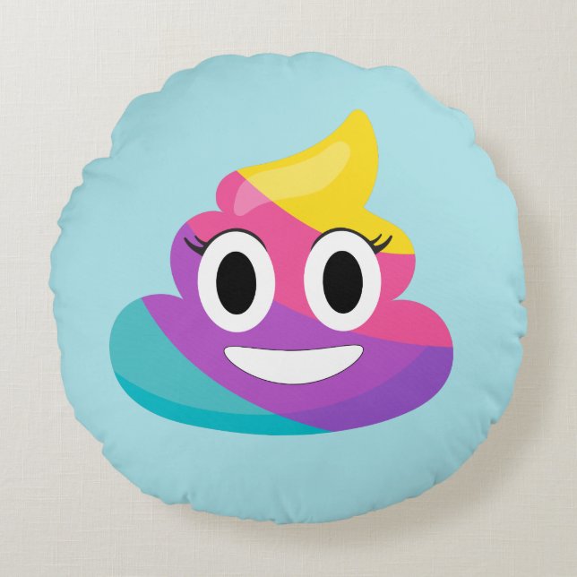 Almofada Redonda Travesseiro Rainbow Poop Emoji (Frente)