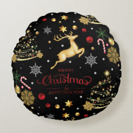 Almofada Redonda Travesseiro Red Merry Christmas TreeThrow