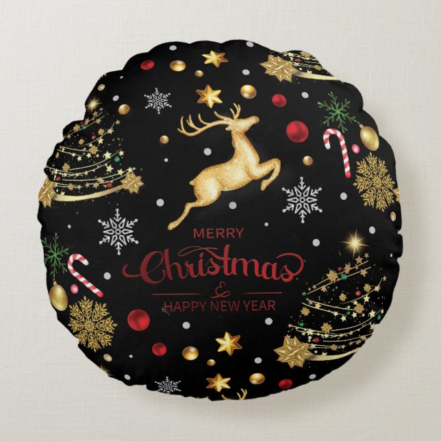 Almofada Redonda Travesseiro Red Merry Christmas TreeThrow (Frente)