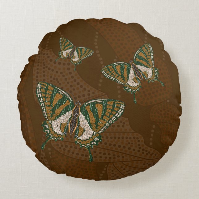 Almofada Redonda Travesseiro Redondo Aboriginal Swallowtail (Frente)
