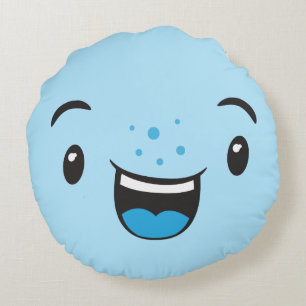 Almofada Redonda Travesseiro Redondo Azul Sorriso Kawaii