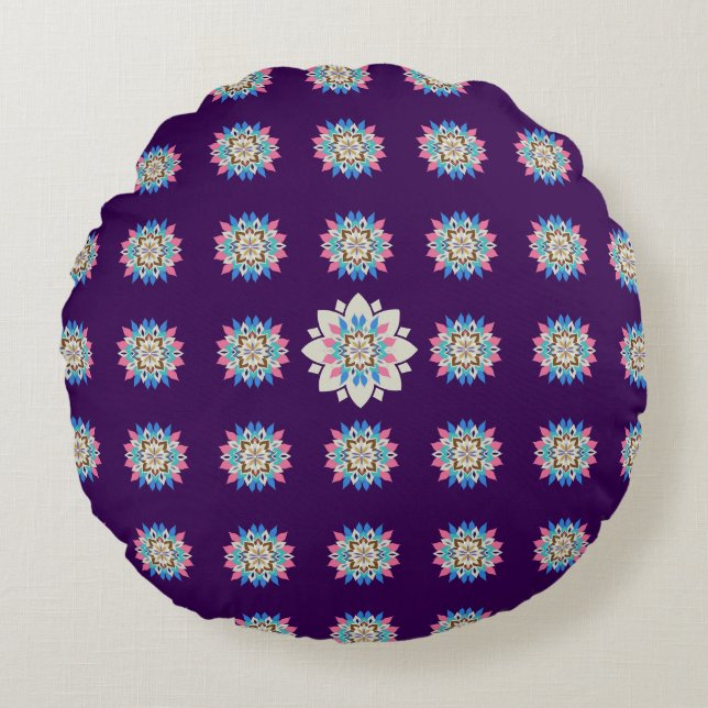 Almofada Redonda Travesseiro Redondo Blue Mandala (Frente)