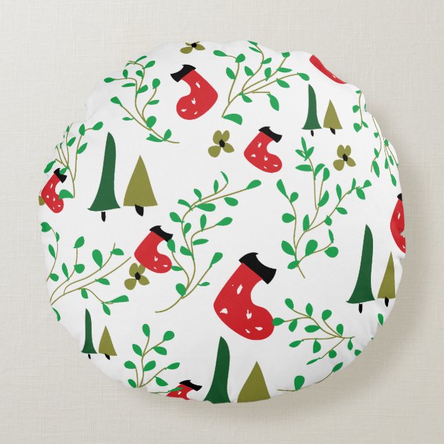 Almofada Redonda Travesseiro redondo branco natalino (Frente)