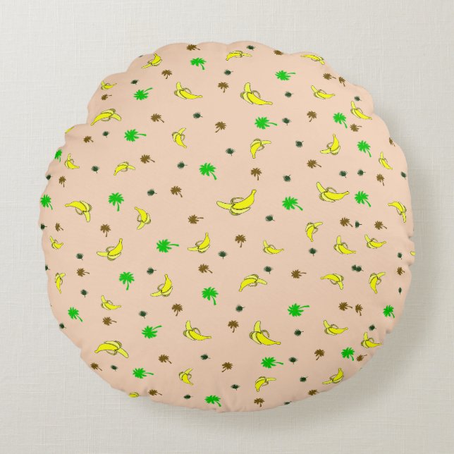 Almofada Redonda Travesseiro redondo com banana e palmeiras (Frente)