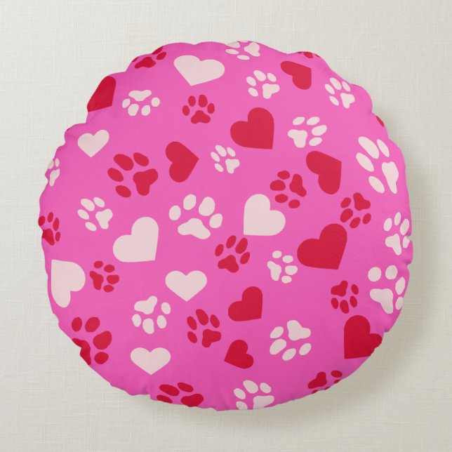 Almofada Redonda Travesseiro redondo com impressões de pata de gato (Frente)