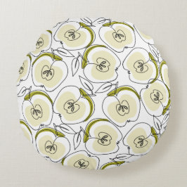 Almofada Redonda Travesseiro redondo com maçã desenhada numa linha.