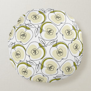 Almofada Redonda Travesseiro redondo com maçã desenhada numa linha.