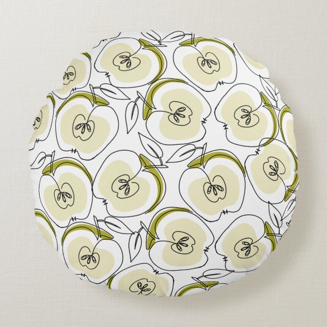 Almofada Redonda Travesseiro redondo com maçã desenhada numa linha. (Frente)