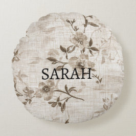 Almofada Redonda Travesseiro redondo com padrão floral castanho