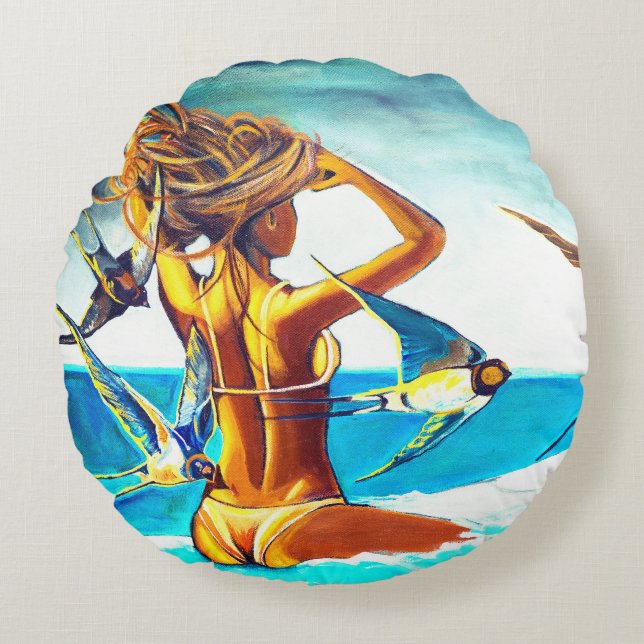Almofada Redonda Travesseiro redondo com pintura única (Frente)