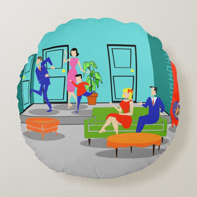 Almofada Redonda Travesseiro redondo da televisão clássica retro (Frente)