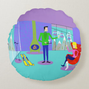 Almofada Redonda Travesseiro redondo das férias retros do esqui