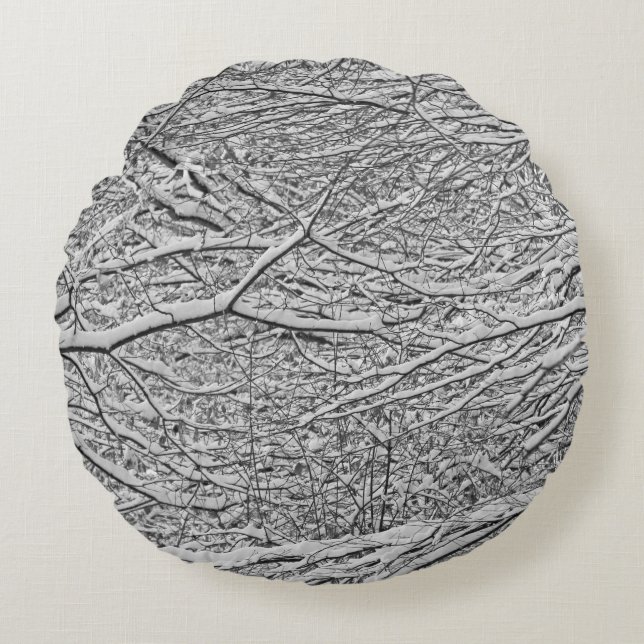 Almofada Redonda Travesseiro redondo das ramificações de neve (Frente)