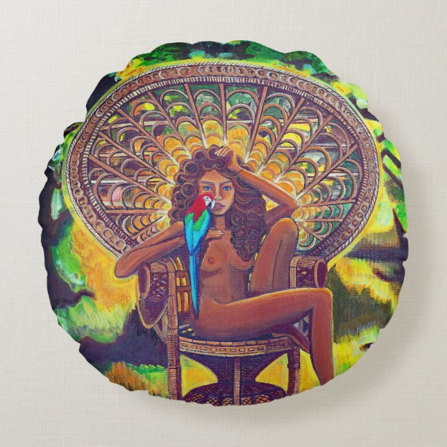 Almofada Redonda Travesseiro redondo de algodão com o tema Boho (Frente)