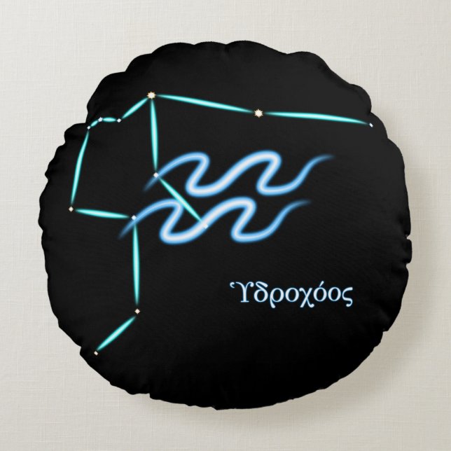 Almofada Redonda Travesseiro Redondo de Aquário de Constelação Zodi (Frente)