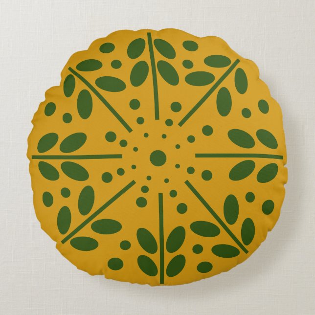 Almofada Redonda Travesseiro Redondo de Arte Foliar Amarelo Escandi (Frente)