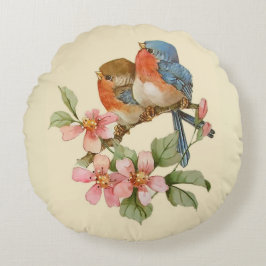 Almofada Redonda Travesseiro redondo de Bluebird e Apple Blossoms