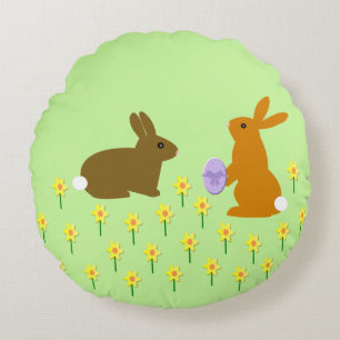 Almofada Redonda Travesseiro redondo de coelhos de Páscoa e narciso