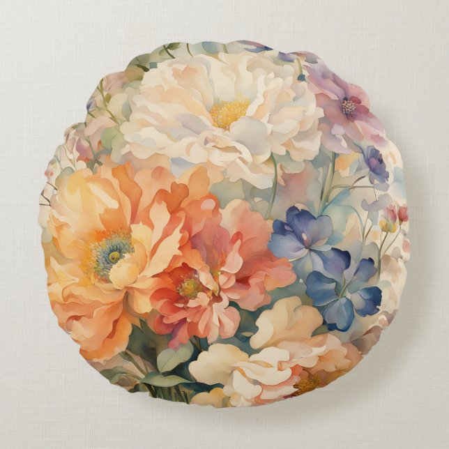 Almofada Redonda travesseiro redondo de flores silvestres (Frente)