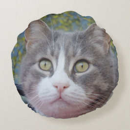 Almofada Redonda Travesseiro redondo de gato branco de cinza